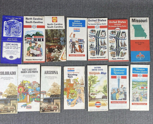 Lot of 13 Vintage Shell Road Maps 1970s  United States Shell, Exon, Esso