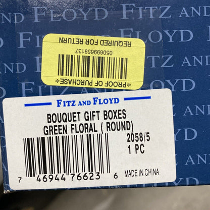 Fitz and Floyd Gift with Ribbon Lidded Trinket Box Green Floral Round NOS