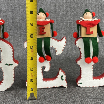 Vintage 2 - NOEL Christmas Wooden Block Letters Red Green Holly & Little Men