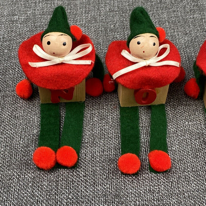 Vintage 2 - NOEL Christmas Wooden Block Letters Red Green Holly & Little Men