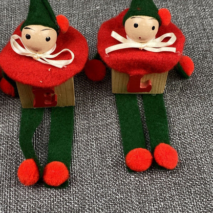 Vintage 2 - NOEL Christmas Wooden Block Letters Red Green Holly & Little Men