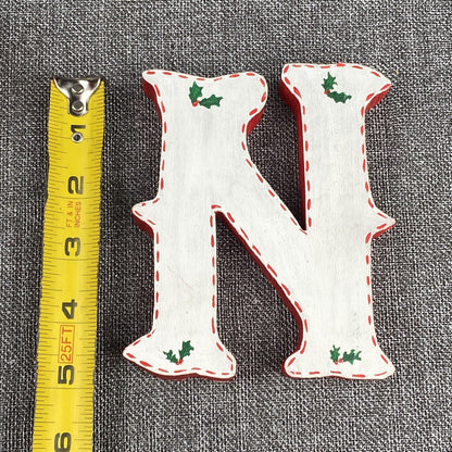 Vintage 2 - NOEL Christmas Wooden Block Letters Red Green Holly & Little Men