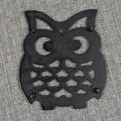 Vintage MCM Black Cast Iron Owl Trivet Pot Holder Taiwan