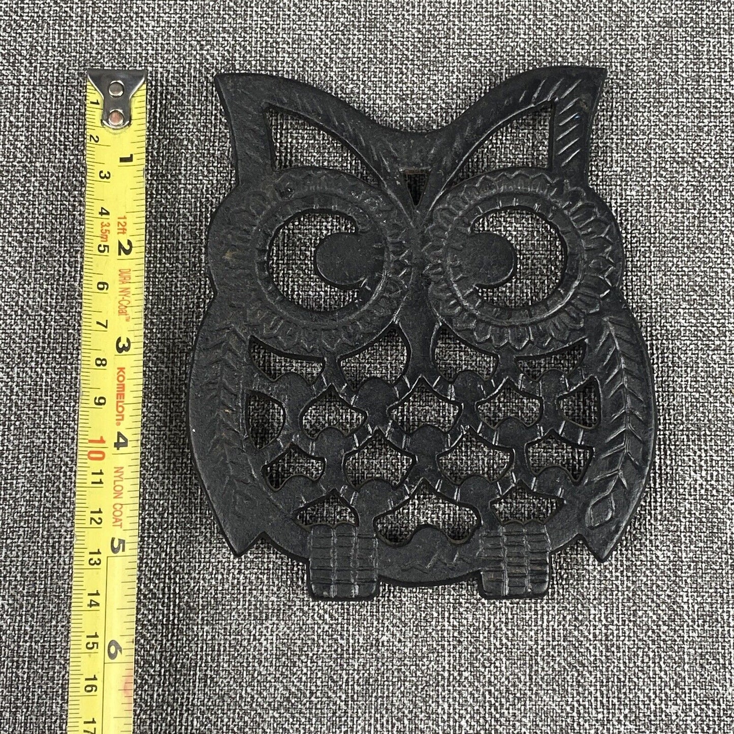 Vintage MCM Black Cast Iron Owl Trivet Pot Holder Taiwan