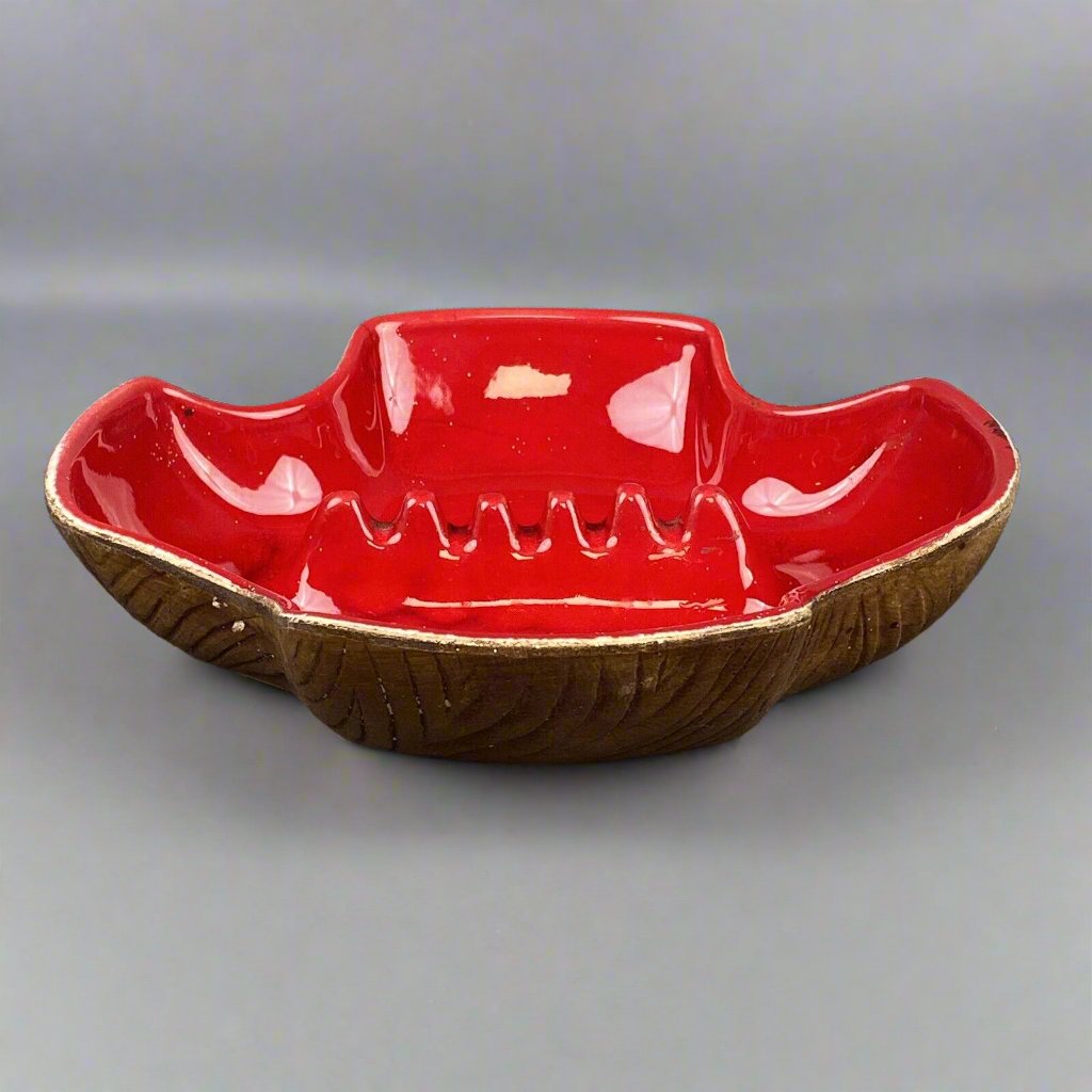 Vintage MCM Ashtray Pottery Red Brown USA 8.5" Wide