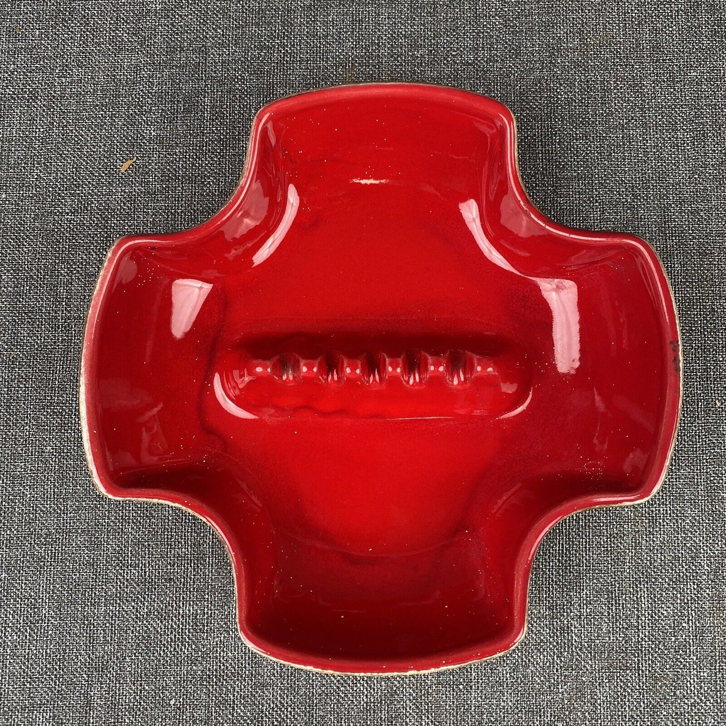 Vintage MCM Ashtray Pottery Red Brown USA 8.5" Wide