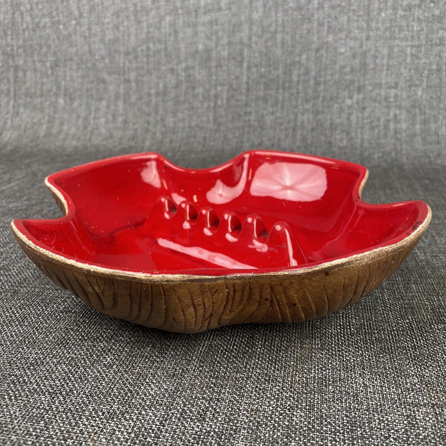 Vintage MCM Ashtray Pottery Red Brown USA 8.5" Wide