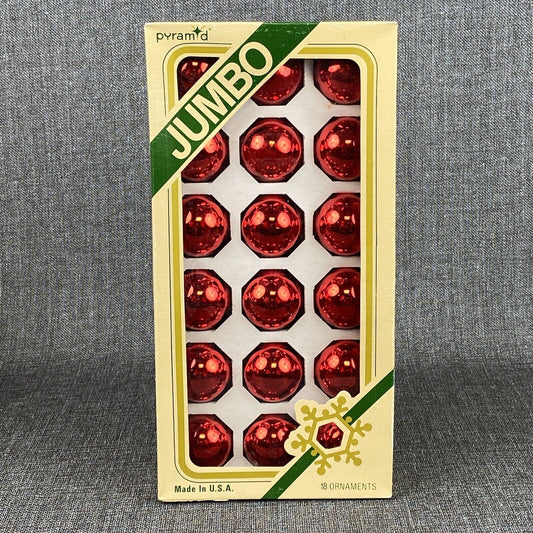 18 Vintage Pyramid JUMBO Red Christmas Ornaments 1.75" NOS