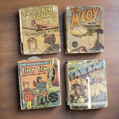 Lot of 4 Big Little Books, Talespin Tommy, Tim McCoy, Tiny Tim, Son of Tarzan