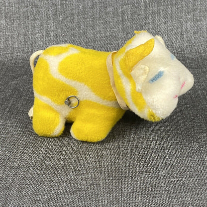 Vintage Eden Wind-Up Musical Yellow Cow Plush Toy Head Moves - Works! VIDEO