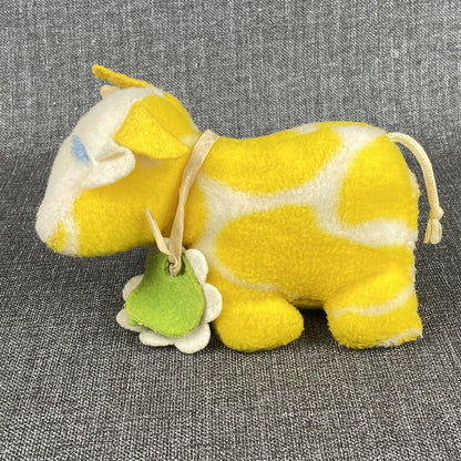 Vintage Eden Wind-Up Musical Yellow Cow Plush Toy Head Moves - Works! VIDEO