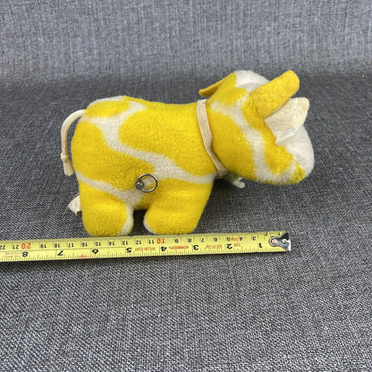 Vintage Eden Wind-Up Musical Yellow Cow Plush Toy Head Moves - Works! VIDEO