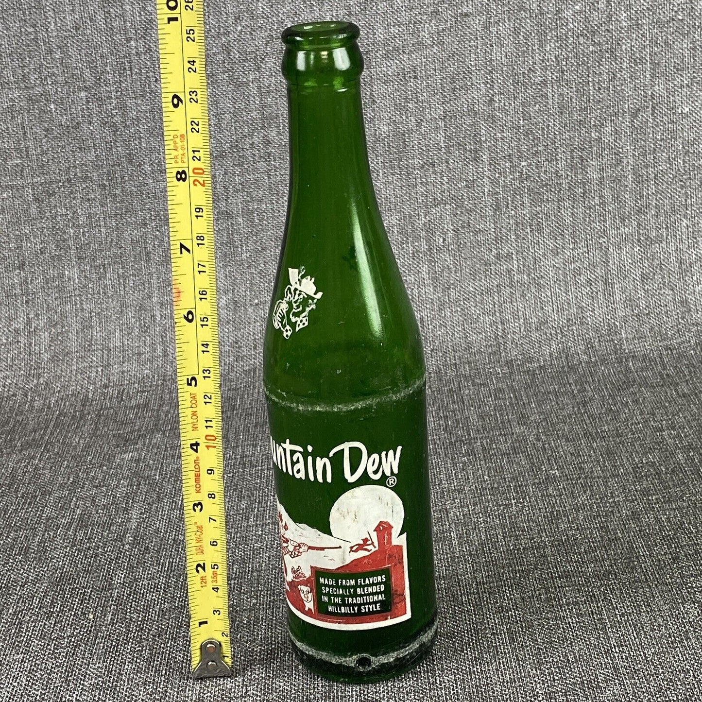 Vintage Mountain Dew 10oz Hillbilly Glass Bottle “It'll Tickle Yore Innards”Soda