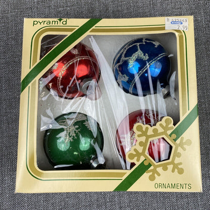 VTG Pyramid Glass Christmas Tree Ornament Mixed Round Ball Lot