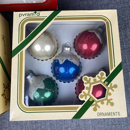 VTG Pyramid Glass Christmas Tree Ornament Mixed Round Ball Lot