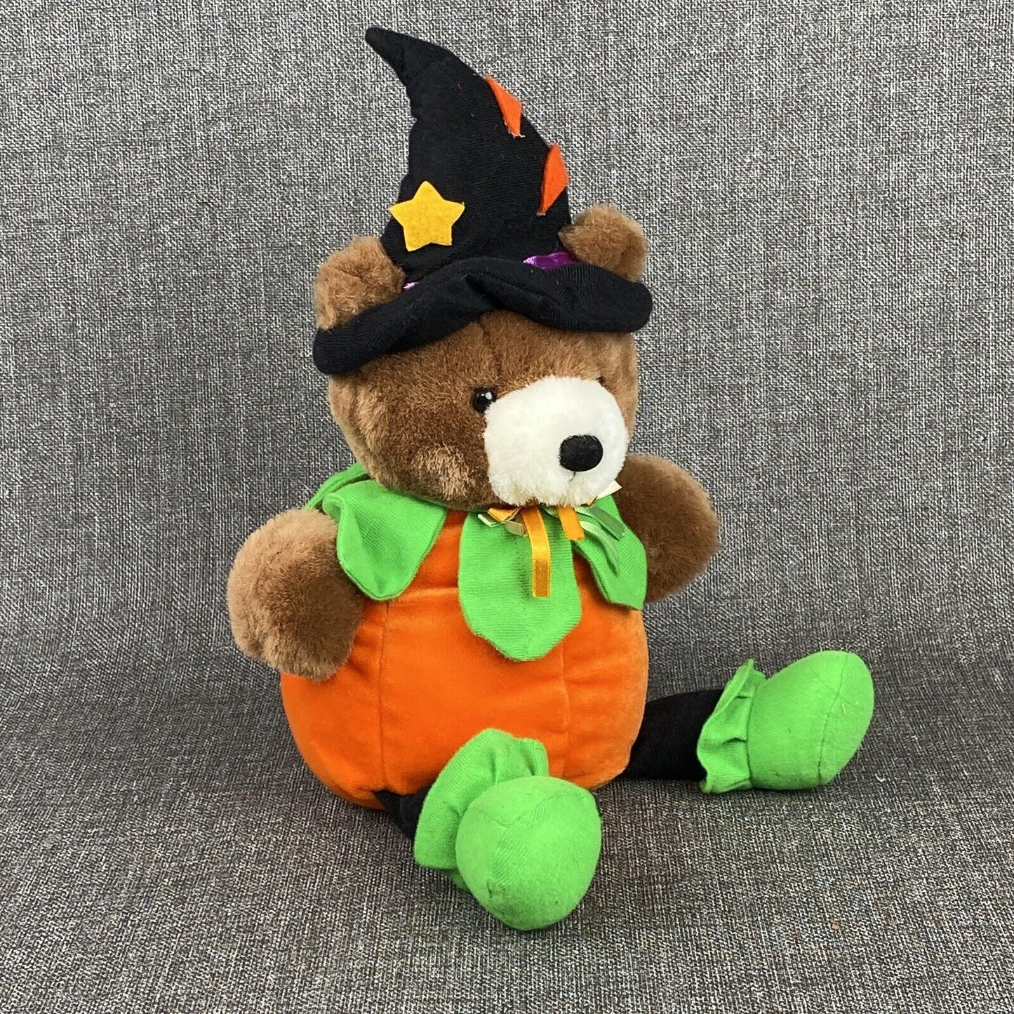 Vintage 1988 Chrisha Creations Halloween Playful Plush Pumpkin Teddy Bear 12"