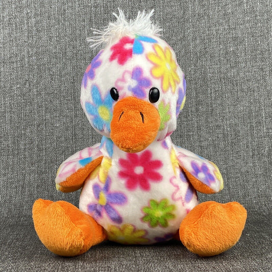 Vintage Dandee Duck Soft Plush Colorful with Daisies Flowers 10"