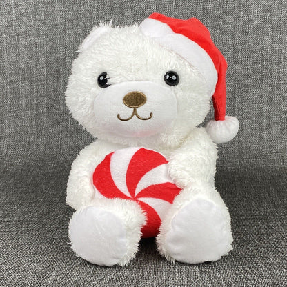 Vintage Hallmark Christmas White Teddy Bear Soft Plush with Candy and Hat 11"