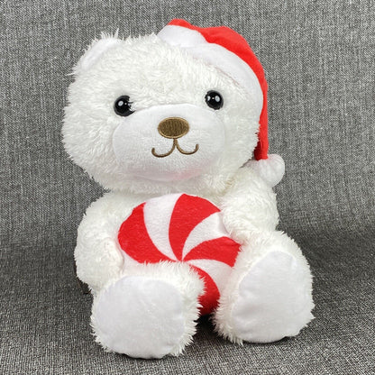 Vintage Hallmark Christmas White Teddy Bear Soft Plush with Candy and Hat 11"