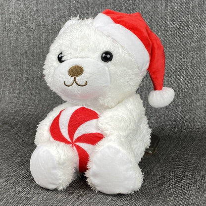 Vintage Hallmark Christmas White Teddy Bear Soft Plush with Candy and Hat 11"