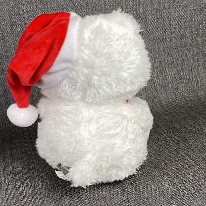 Vintage Hallmark Christmas White Teddy Bear Soft Plush with Candy and Hat 11"