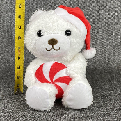 Vintage Hallmark Christmas White Teddy Bear Soft Plush with Candy and Hat 11"