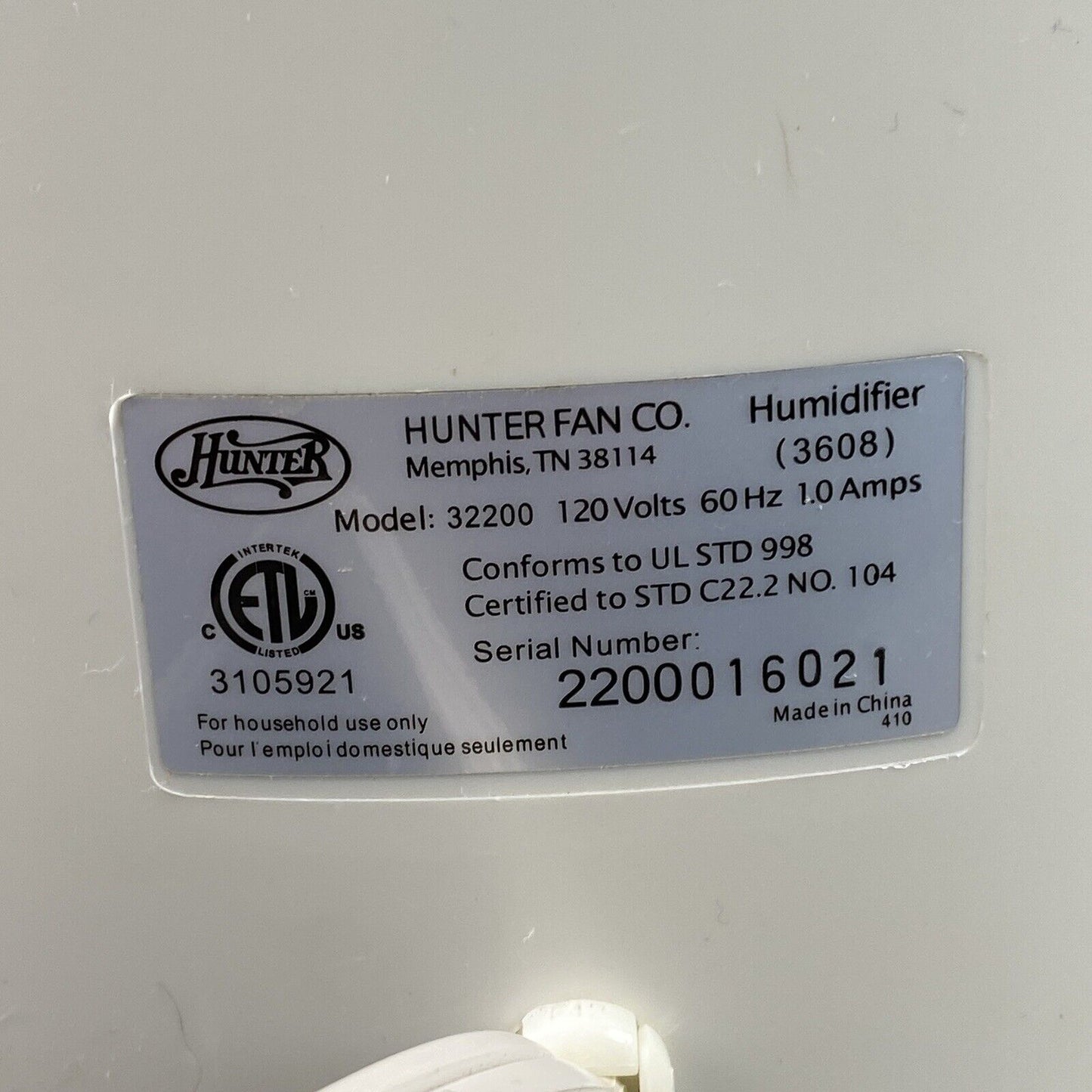 Hunter Humidifier 32200 Evaporative Tested and Working