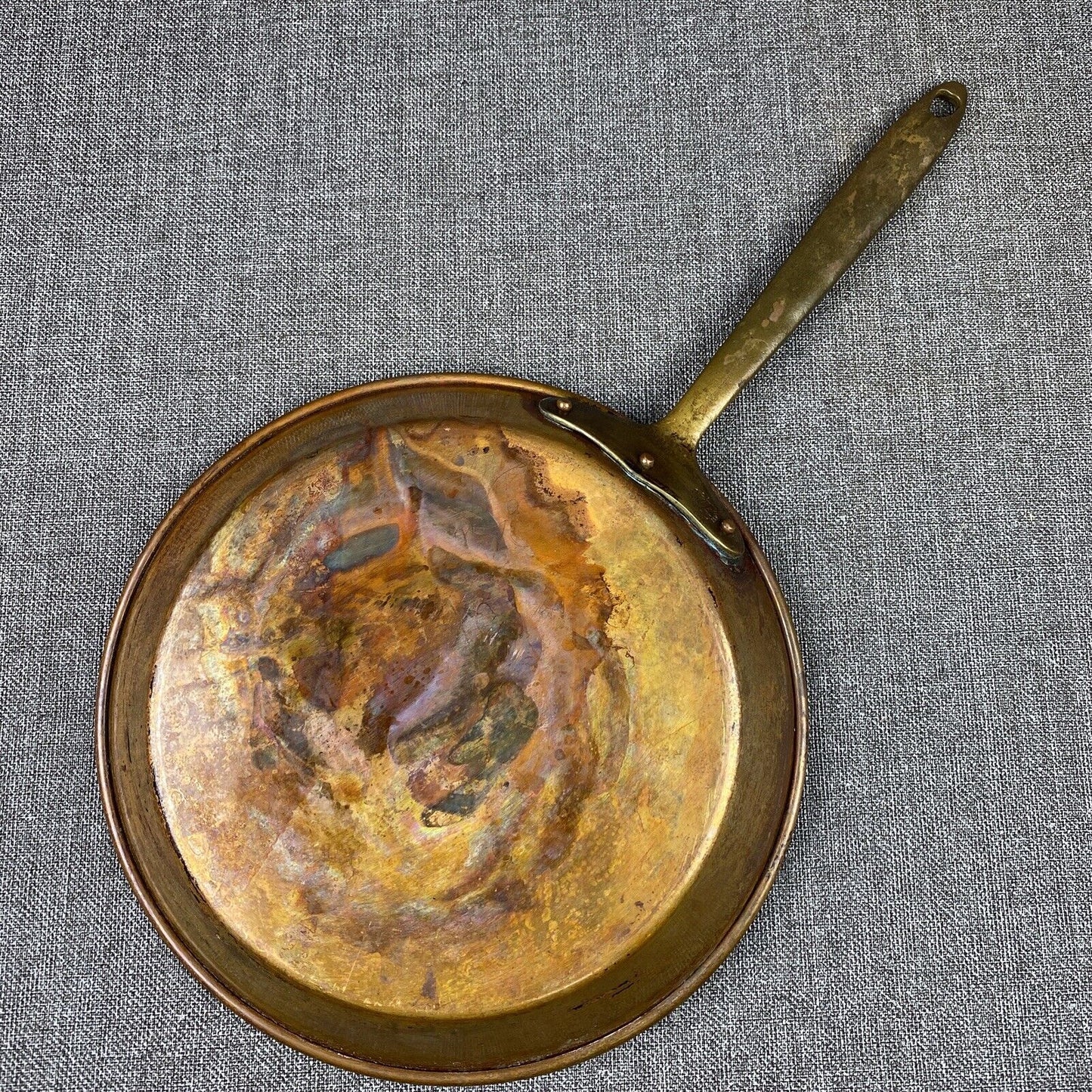 Vintage COPRAL Copper 9.75” Skillet Frying Pan Portugal Rolled Edge