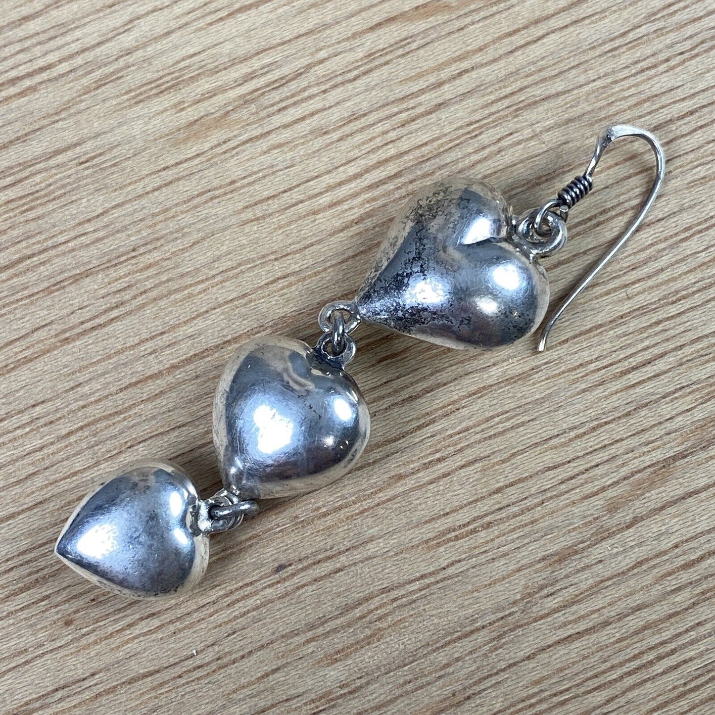 Vintage Sterling Silver Puffed Heart Earrings 925