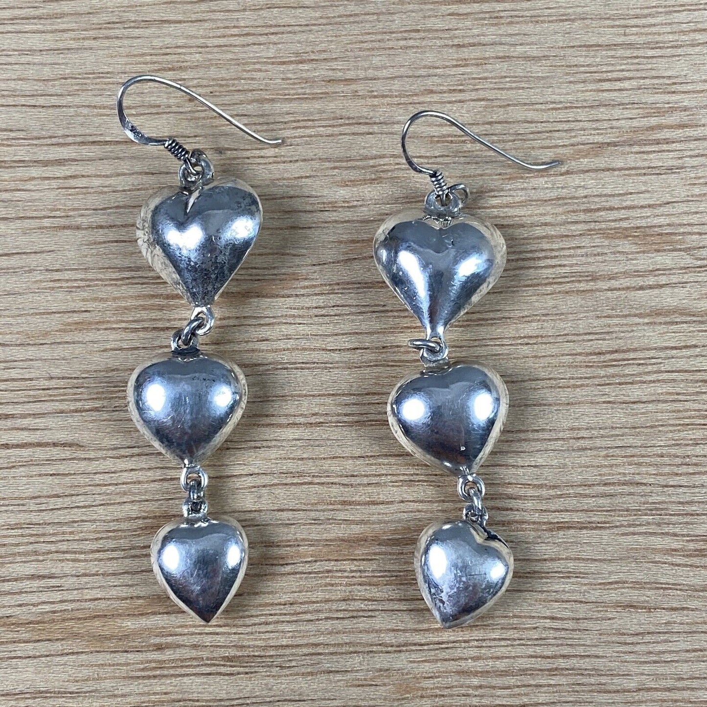 Vintage Sterling Silver Puffed Heart Earrings 925