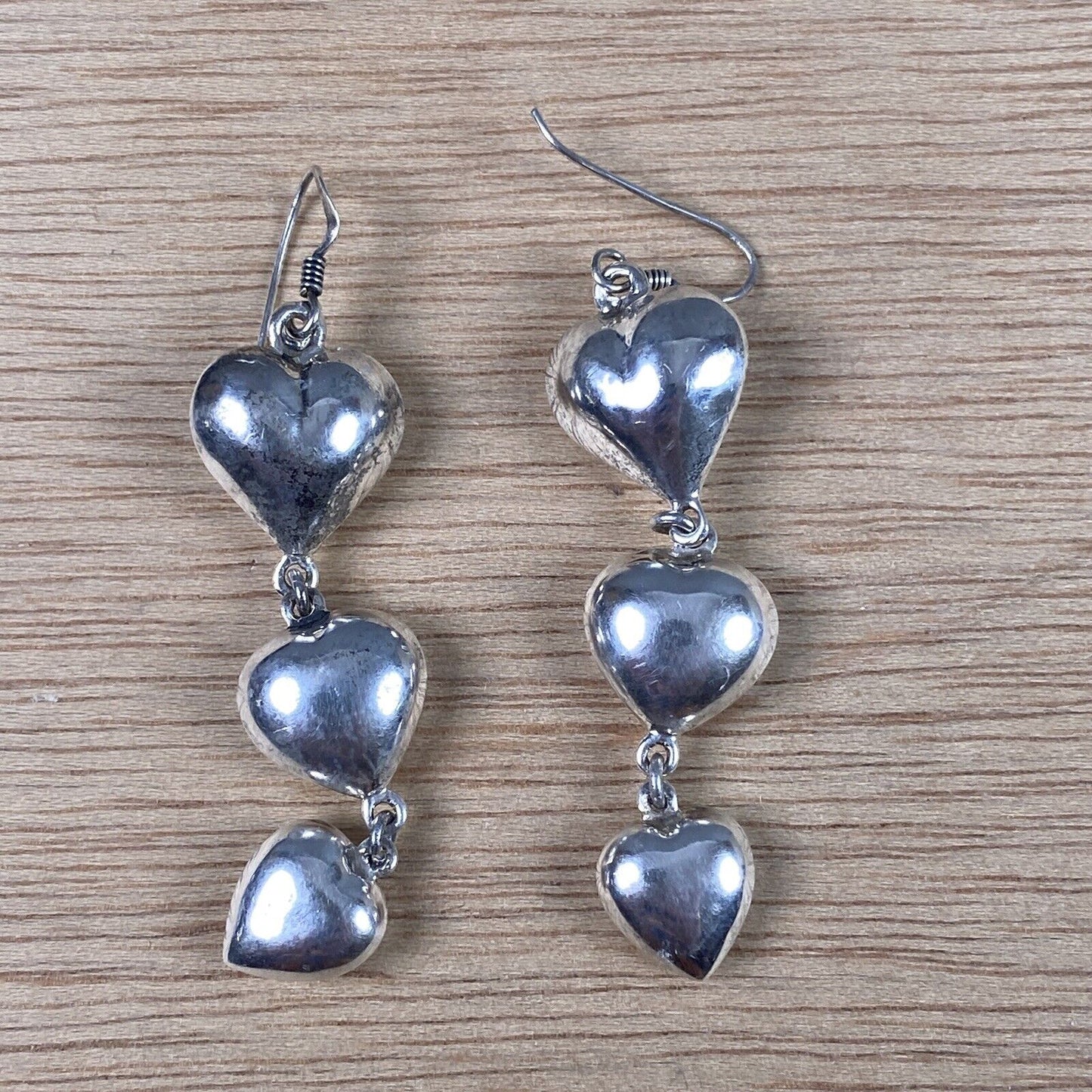 Vintage Sterling Silver Puffed Heart Earrings 925