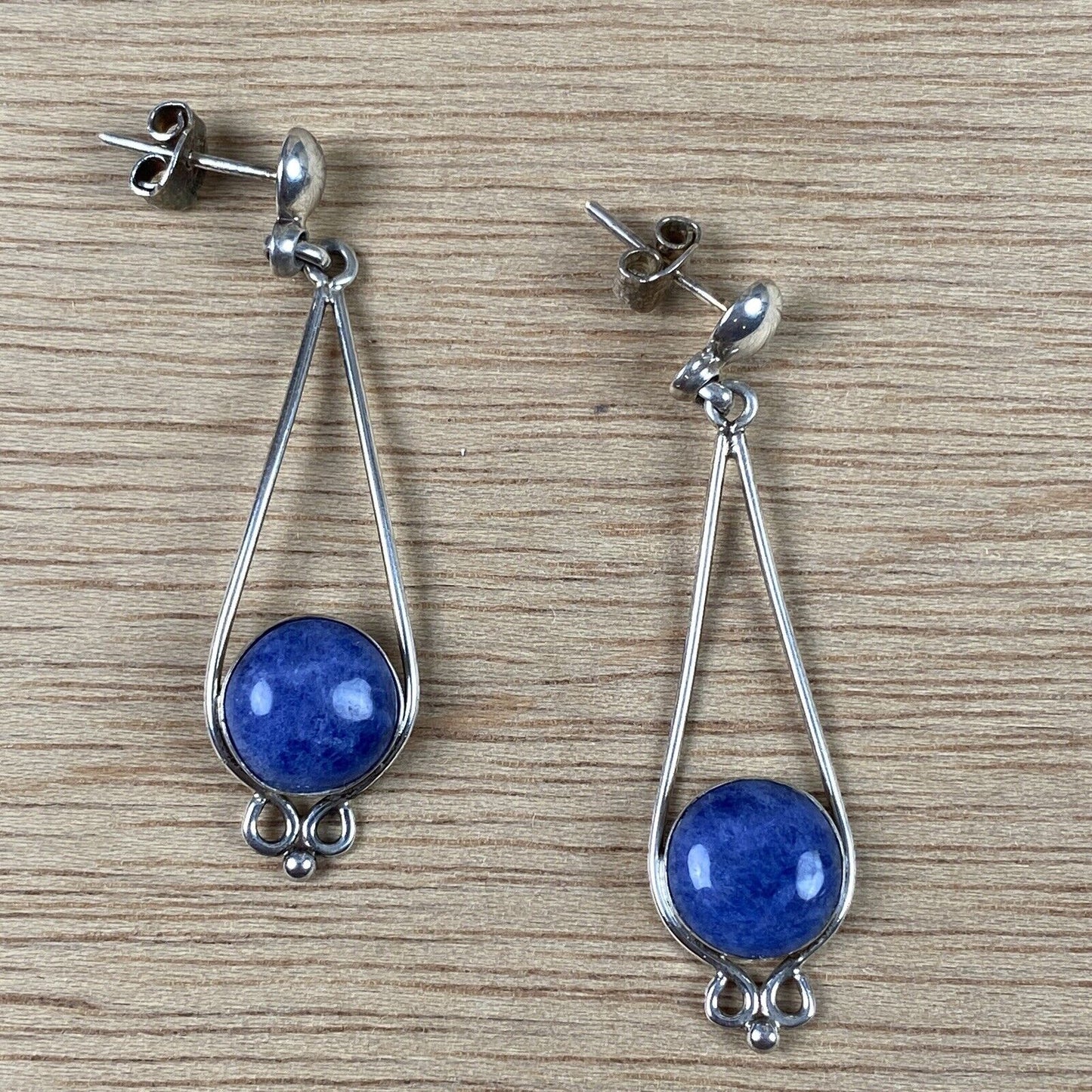 Vintage Silver Swing Earring with Lapis Stone NV Peru 925