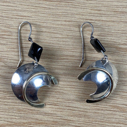 Silver Color Artisan Moon Dangle Earrings