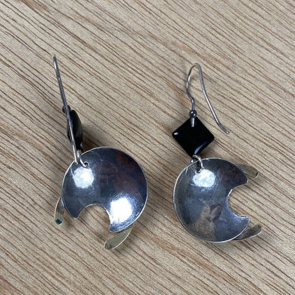 Silver Color Artisan Moon Dangle Earrings