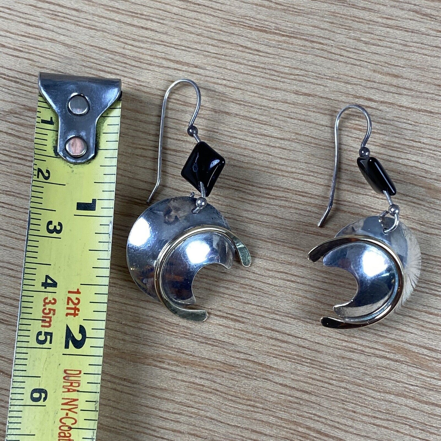 Silver Color Artisan Moon Dangle Earrings