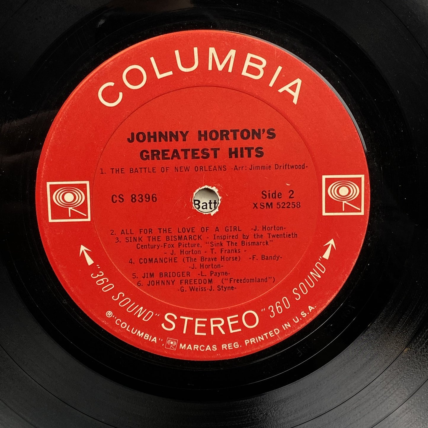 Johnny Horton's Greatest Hits Vinyl Record