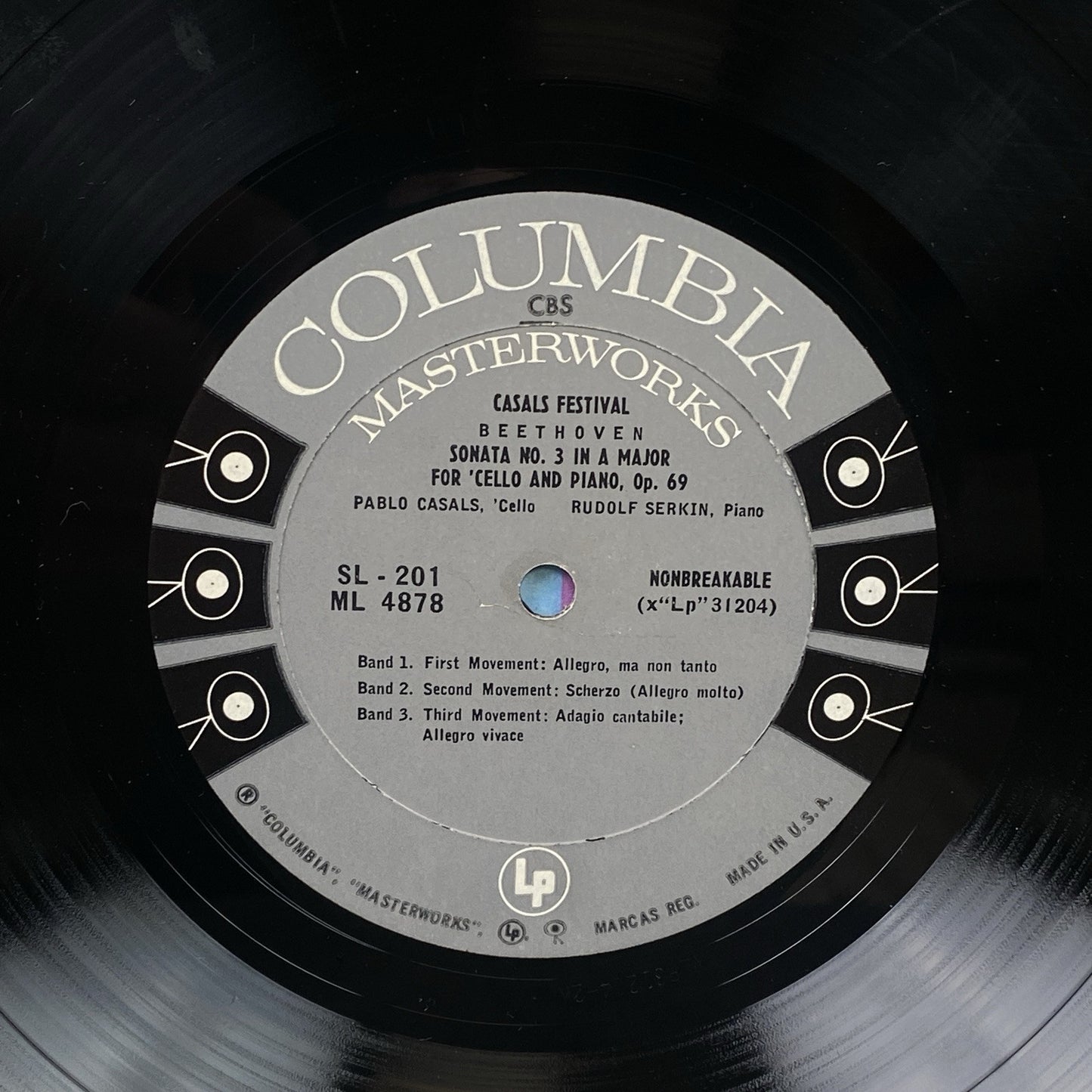 Pablo Casals Rudolf Serkin Beethoven Sonatas Columbia LP Masterworks 6 EYE