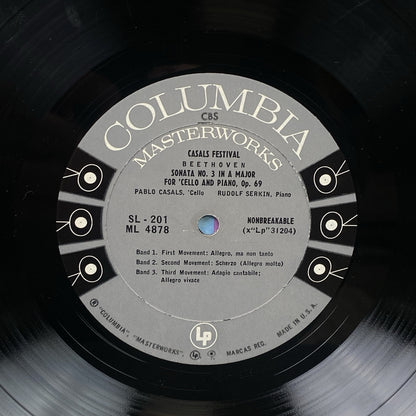 Pablo Casals Rudolf Serkin Beethoven Sonatas Columbia LP Masterworks 6 EYE