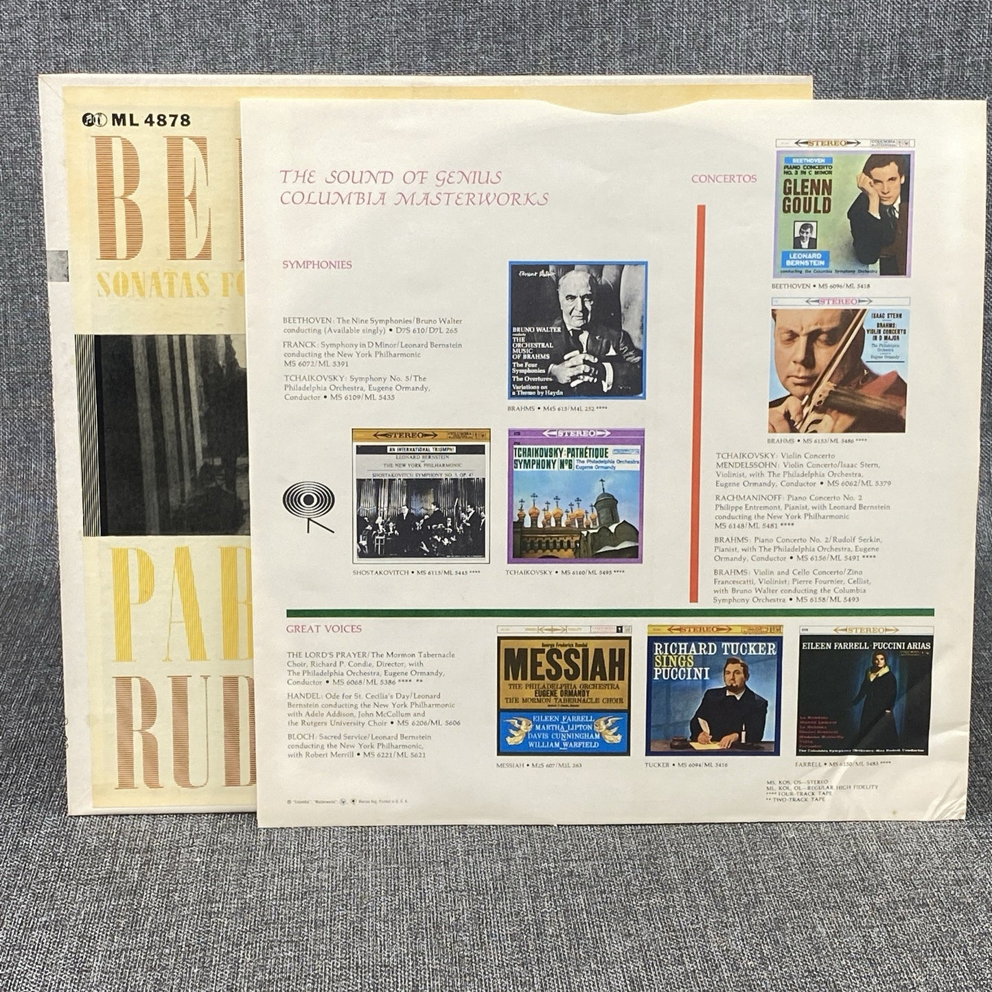 Pablo Casals Rudolf Serkin Beethoven Sonatas Columbia LP Masterworks 6 EYE
