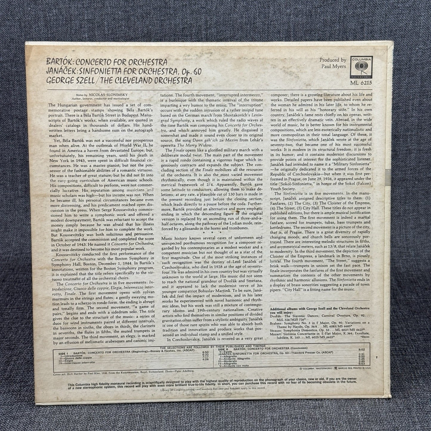 The Cleveland Orchestra Bartok , Janacek , George Szell  Vinyl - Very Good