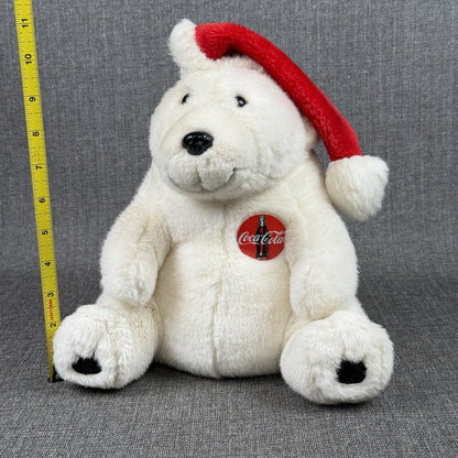 Vintage Coca Cola Polar Bear Plush 1993 Christmas Santa Hat 11" tall