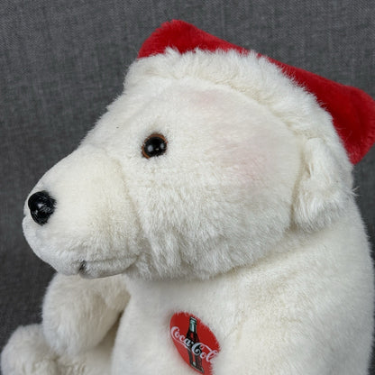 Vintage Coca Cola Polar Bear Plush 1993 Christmas Santa Hat 11" tall