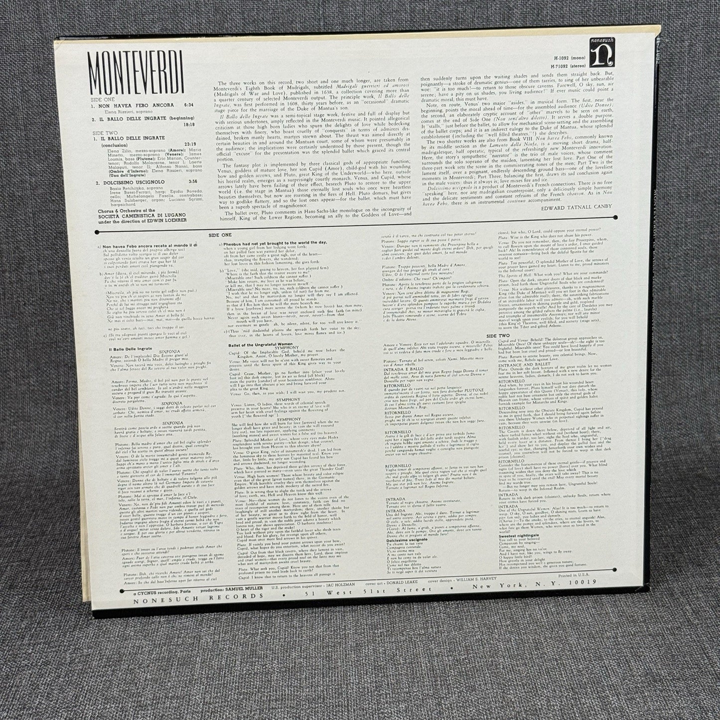 Claudio Monteverdi Vocal and Instrumental Vinyl Records lot of 2 - NEAR MINT