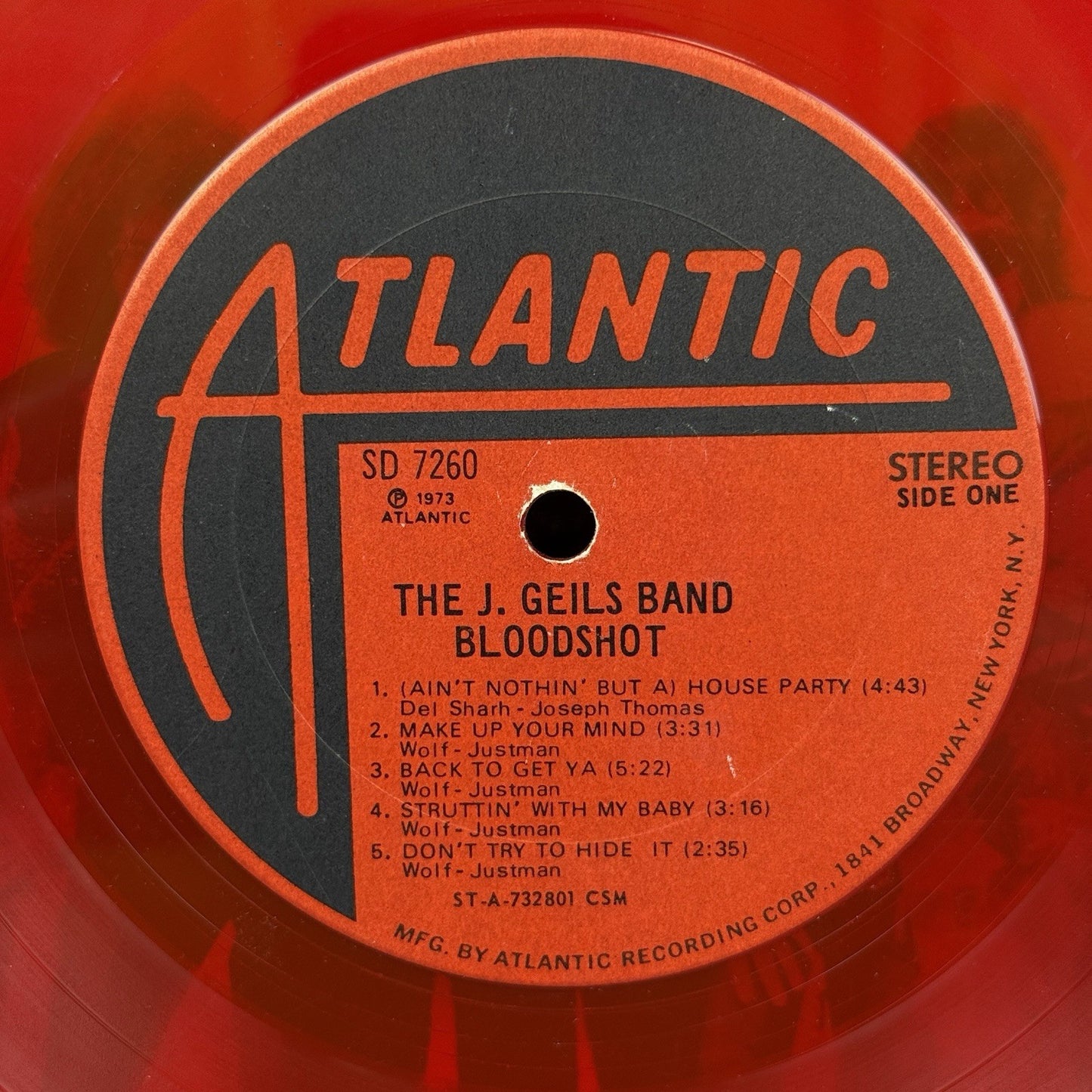 The J . Geils Band Bloodshot 1973 RED Vinyl Record - Very Good