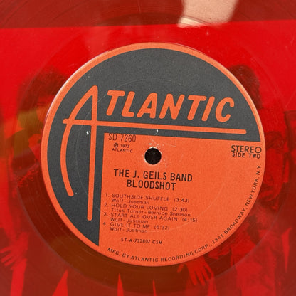 The J . Geils Band Bloodshot 1973 RED Vinyl Record - Very Good