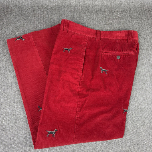 Chaps Ralph Lauren Corduroy Pants Women's 32" x 26" Dog Black Lab Embroidered