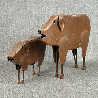 2 Metal Pig Decorations Rustic Large 14.5"x 12" and small 9.5"x 7.5"