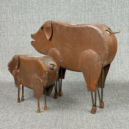 2 Metal Pig Decorations Rustic Large 14.5"x 12" and small 9.5"x 7.5"