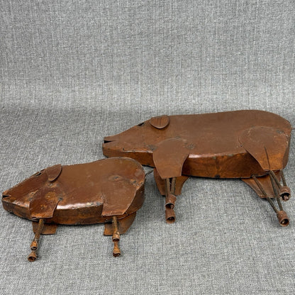 2 Metal Pig Decorations Rustic Large 14.5"x 12" and small 9.5"x 7.5"