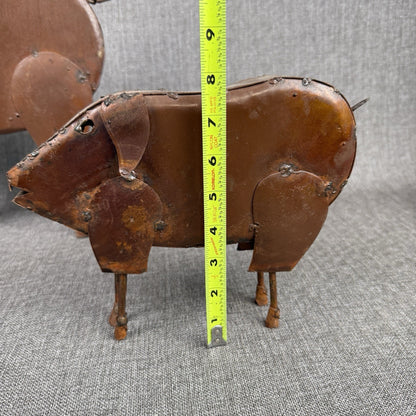 2 Metal Pig Decorations Rustic Large 14.5"x 12" and small 9.5"x 7.5"